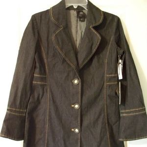 Bijou Bijou Denim Coat Bow Trim Vintage Wash S